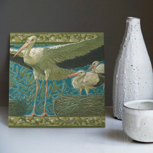 Anton Seder's Tender Storks Art Nouveau Wall Ceramic Tile