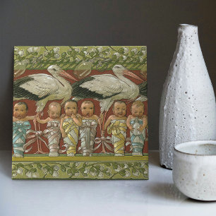 Anton Seder's Tender Storks Art Nouveau Wall Ceramic Tile