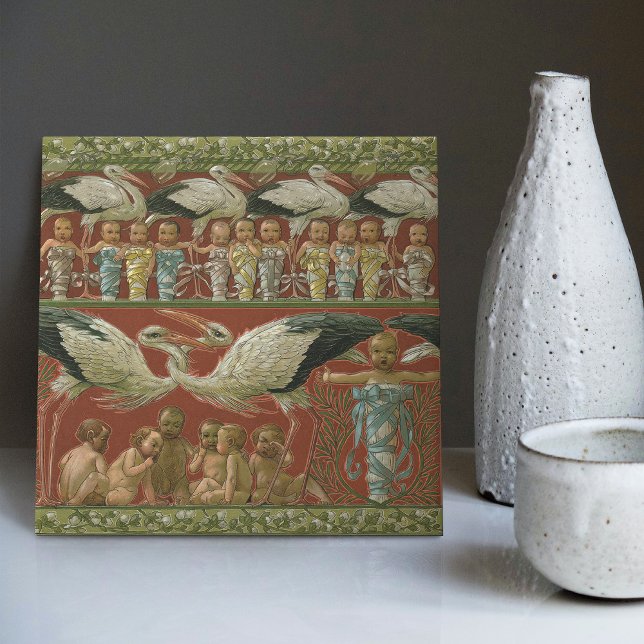 Anton Seder's Tender Storks Art Nouveau Wall Ceramic Tile (Creator Uploaded)