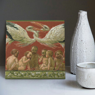 Anton Seder's Tender Storks Art Nouveau Wall Ceramic Tile