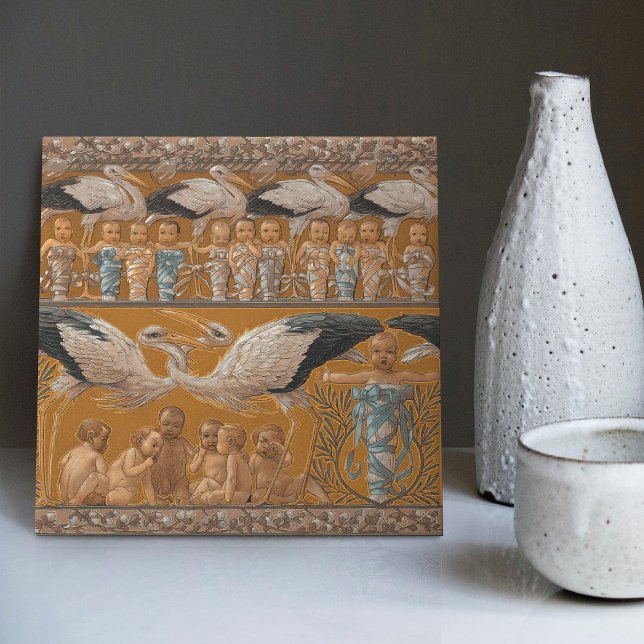 Anton Seder's Tender Storks Art Nouveau Wall Ceramic Tile (Creator Uploaded)