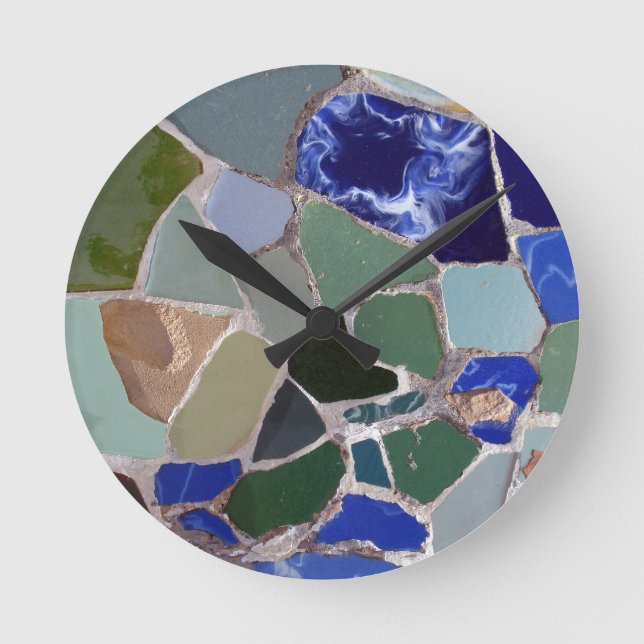 Antoni Gaudi Blue Mosaics Round Clock (Front)