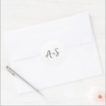 Antonia Black and White Elegant Wedding Classic Round Sticker<br><div class="desc">Elegant wedding stickers featuring a simple design with your monogram in a script font.</div>