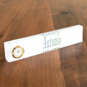 Antonio, Name, Logo,  Desk Name Plate With Clock.