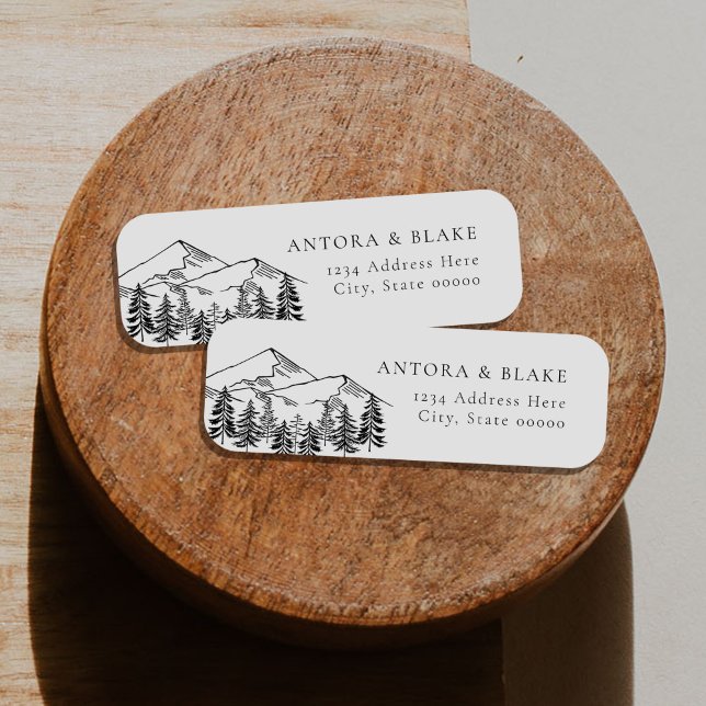 ANTORA Black & White Mountains Return Address Label (Creator Uploaded)