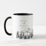 ANTORA Black & White Mountains Wedding Names Mug<br><div class="desc">This coffee mug features a black and white pine tree sketch with editable colouring. This ceramic cup is a perfect keepsake gift for the bride and groom.</div>