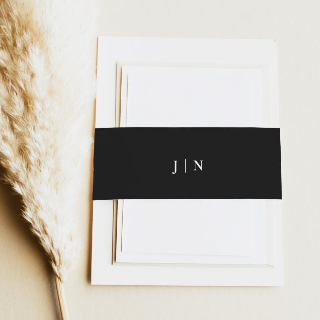 ANTORA Modern Minimalist Black Monogram Wedding Invitation Belly Band (Creator Uploaded)