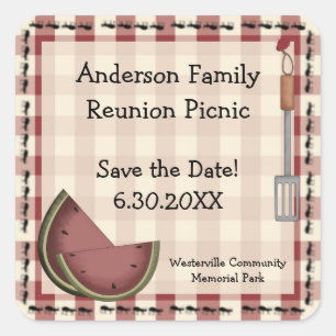 Ants and Watermelon Picnic Save the Date Square Sticker