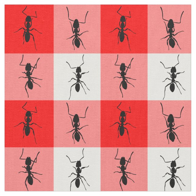Ants picnic blanket red white checks fabric (Close Up)