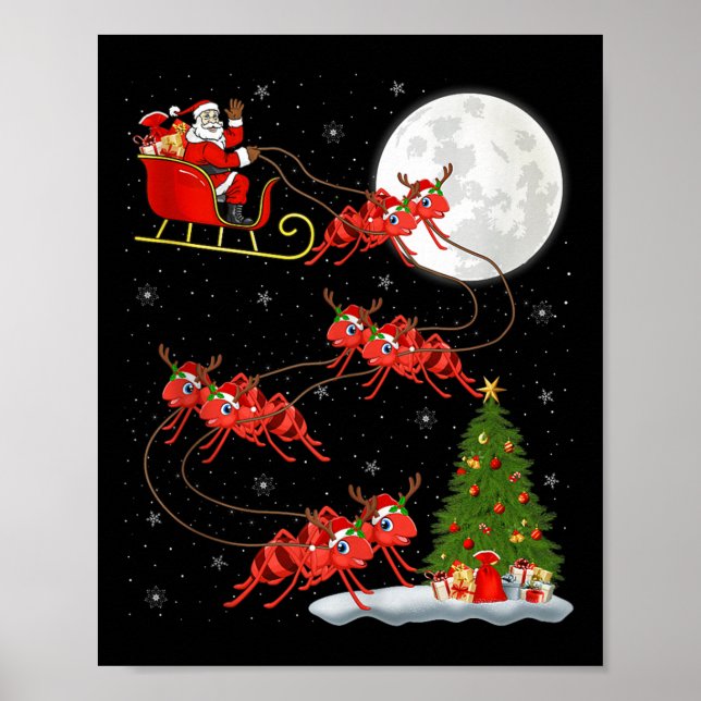 Ants Santa Sleigh Flying Funny Magical Christmas T Poster (Front)