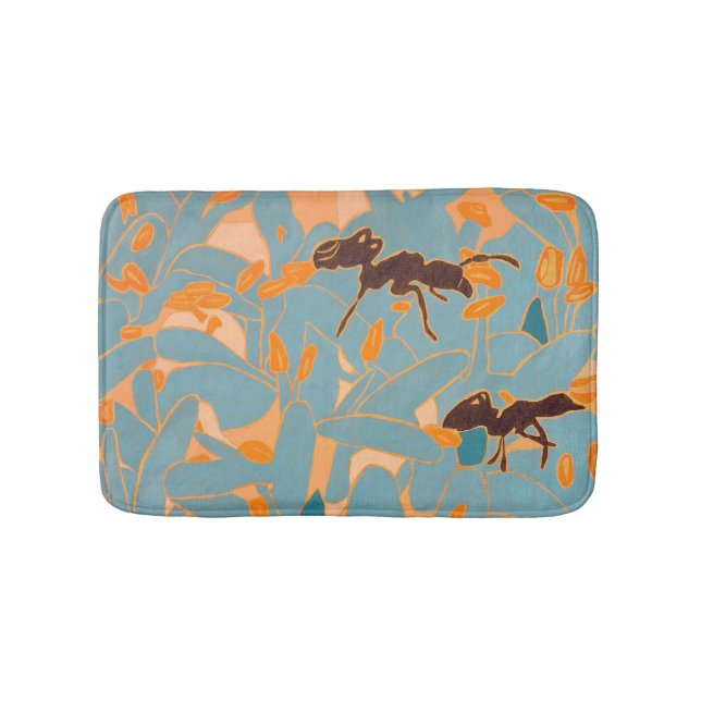 Ants with Blue flowers Autralian Flora Bath Mat (Front)