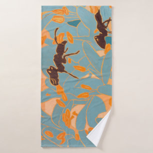 Ants with Blue flowers Autralian Flora Bath Towel