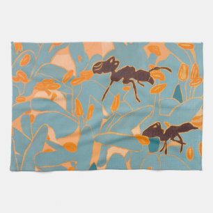 Ants with Blue flowers Autralian Flora Tea Towel