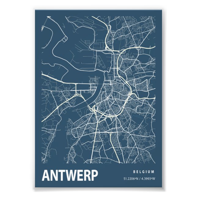 Antwerp - Belgium Blueprint City Map Photo Print (Front)