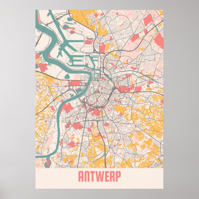 Antwerp - Belgium Chalk City Map Poster (Front)