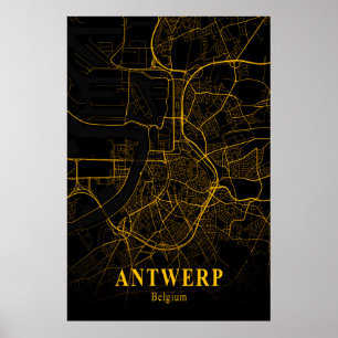 Antwerp Belgium City Map Gold Street Map Europe Poster