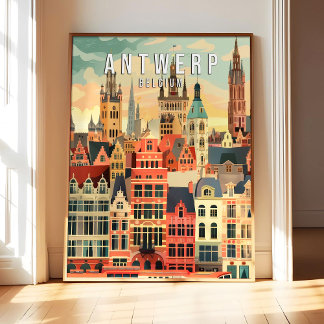 Antwerp Belgium Poster Art Print, City Retro Vinta