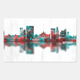 Antwerp Belgium Skyline Rectangular Sticker