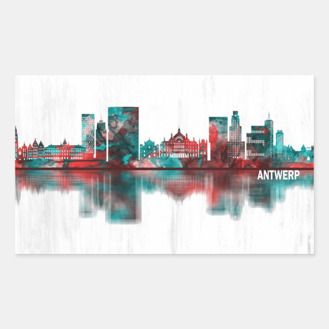 Antwerp Belgium Skyline Rectangular Sticker (Front)