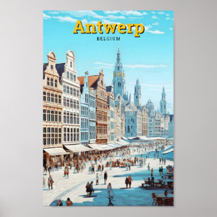 Antwerp Belgium Vintage Travel  Poster