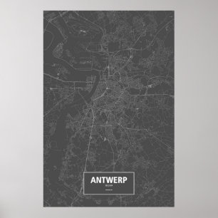 Antwerp, Belgium (white on black) Poster