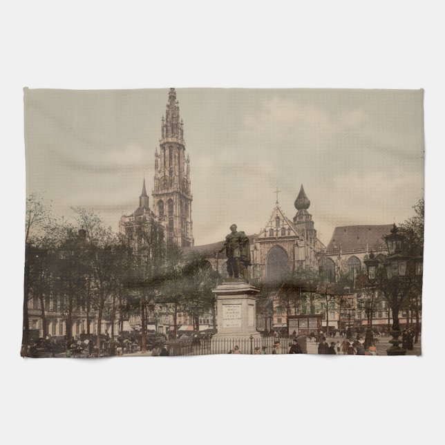 Antwerp Catherdral, Antwerp, Belgium Tea Towel (Horizontal)