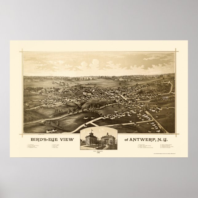 Antwerp, NY Panoramic Map - 1888 Poster (Front)