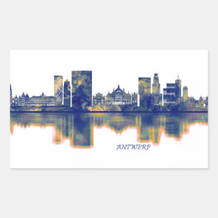 Antwerp Skyline Rectangular Sticker
