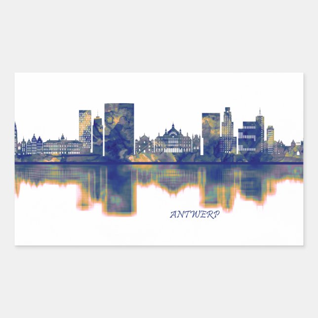 Antwerp Skyline Rectangular Sticker (Front)