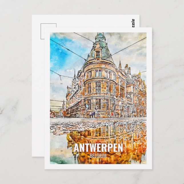 Antwerpen Belgium Travel Place Watercolor Postcard (Front/Back)