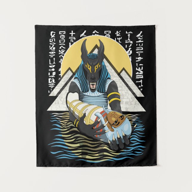 Anubis Ancient Egyptian God Illustration Tapestry (Front)