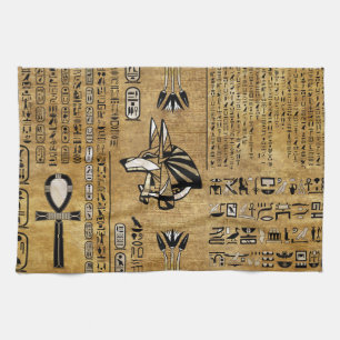 Anubis - Egyptian God -Gold and Pearl Tea Towel