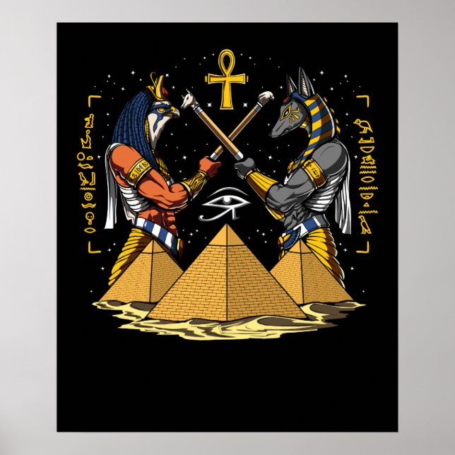 Anubis Egyptian God Ra Ankh Eye Of Horus Pyramids Poster (Front)