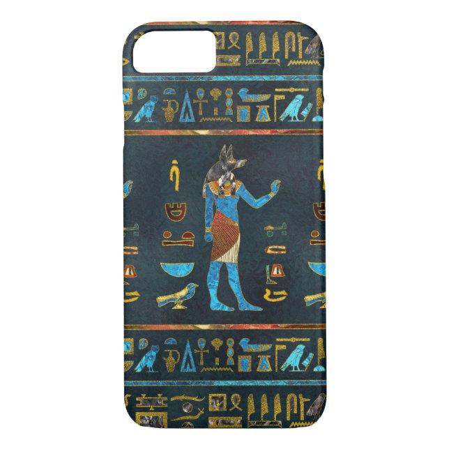 Anubis Egyptian  Gold, Blue and Red glass Case-Mate iPhone Case (Back)