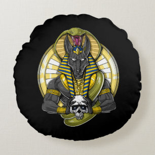 Anubis Egyptian Wolf God Round Cushion