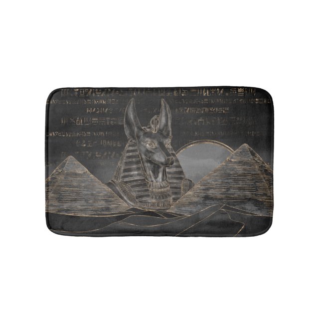 Anubis on Egyptian pyramids landscape Bath Mat (Front)