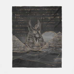 Anubis on Egyptian pyramids landscape Fleece Blanket