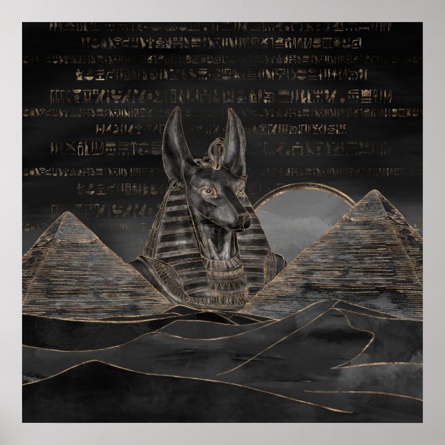 Anubis on Egyptian pyramids landscape Poster (Front)