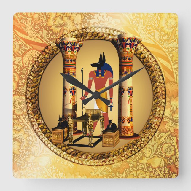 Anubis, the egyptian god square wall clock (Front)