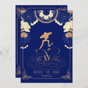Anuncio Charro Invitation, in Navy Blue, and Gold  Announcement