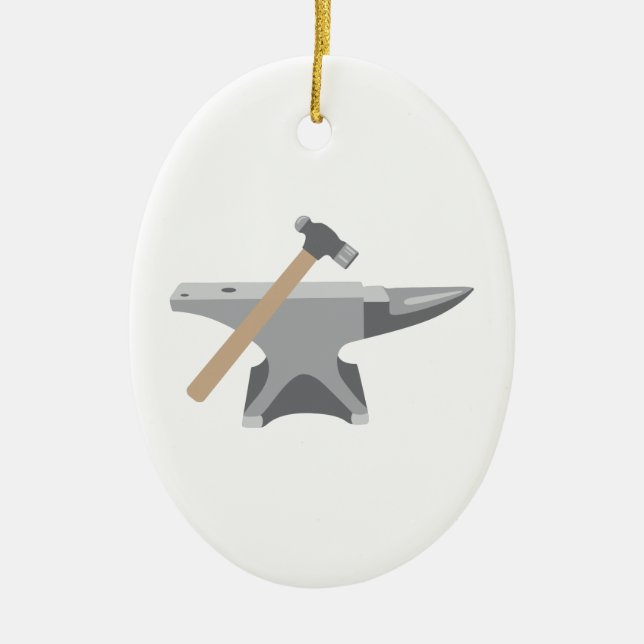 Anvil & Hammer Ceramic Tree Decoration (Front)