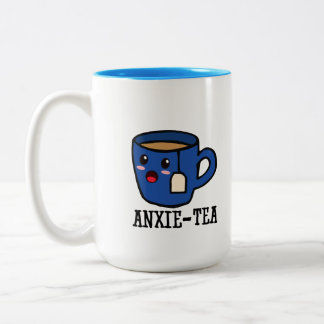 Anxie-Tea, Mental Health Anxiety Pun Two-Tone Coffee Mug