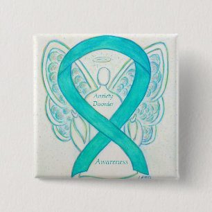 Anxiety Disorder Awareness Angel Teal Ribbon Pin