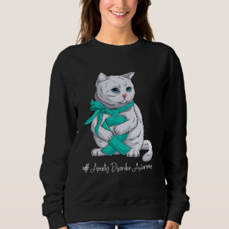 Anxiety Disorder Awareness Month Teal Ribbon Cat Sweatshirt