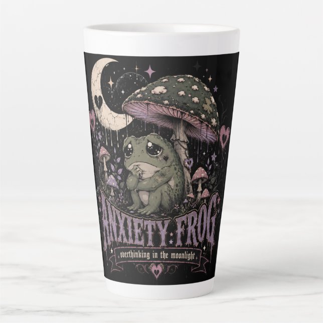 Anxiety Frog Overthinking Moonlight Design Latte Mug (Front)