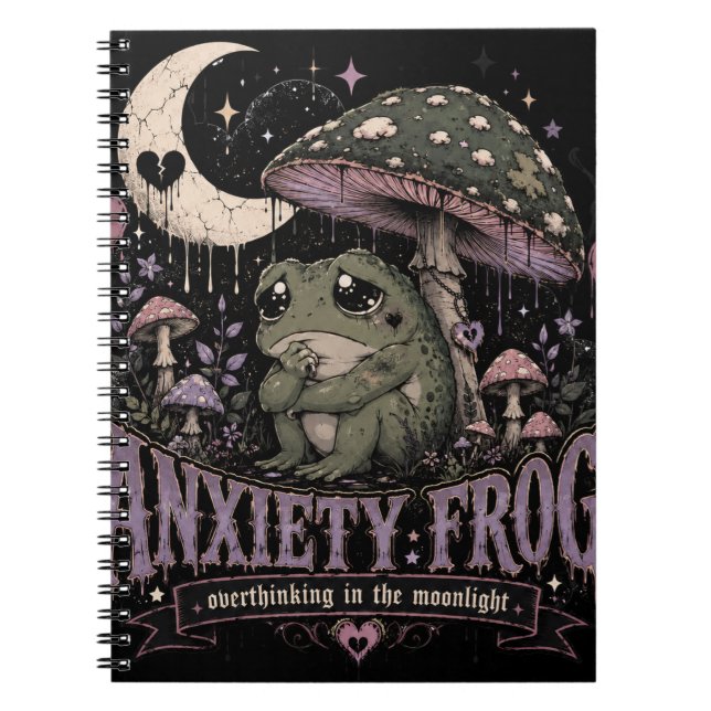 Anxiety Frog Overthinking Moonlight Design Notebook (Front)