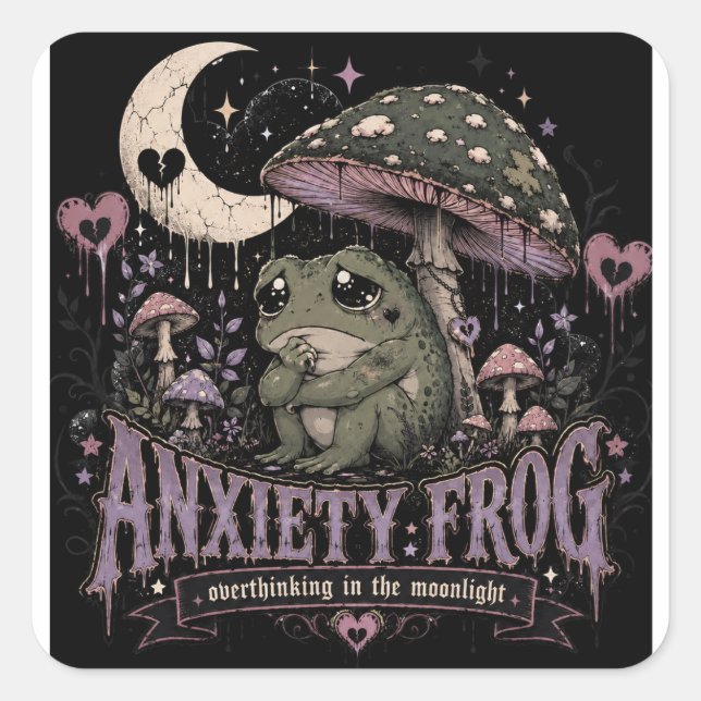 Anxiety Frog Overthinking Moonlight Design Square Sticker (Front)