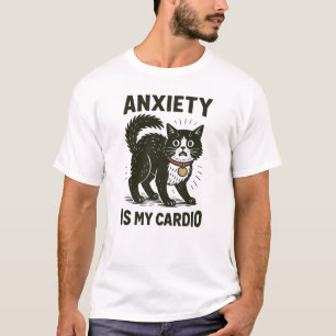 Anxiety Is My Cardio Funny Cat Panic T-Shirt