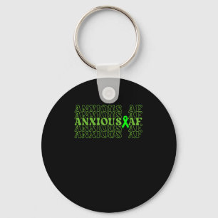 Anxious Af Green Ribbon Brain Stacked - Mental Hea Key Ring