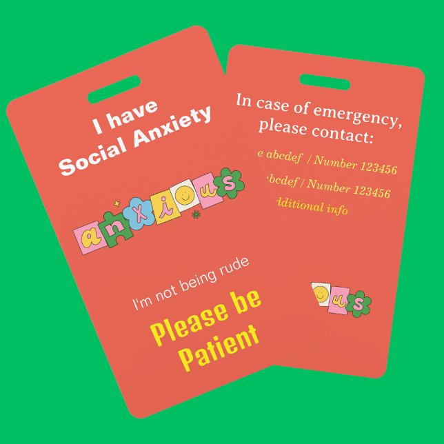 Anxious Anxiety invisible disability lanyard ID ID Badge (Social anxiety badge)
